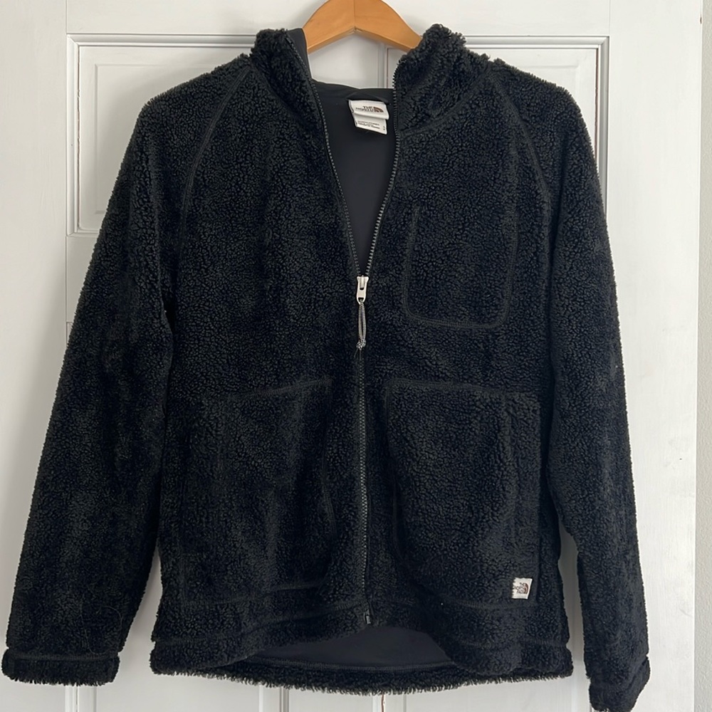 North Face black fuzzy full zip hoodie